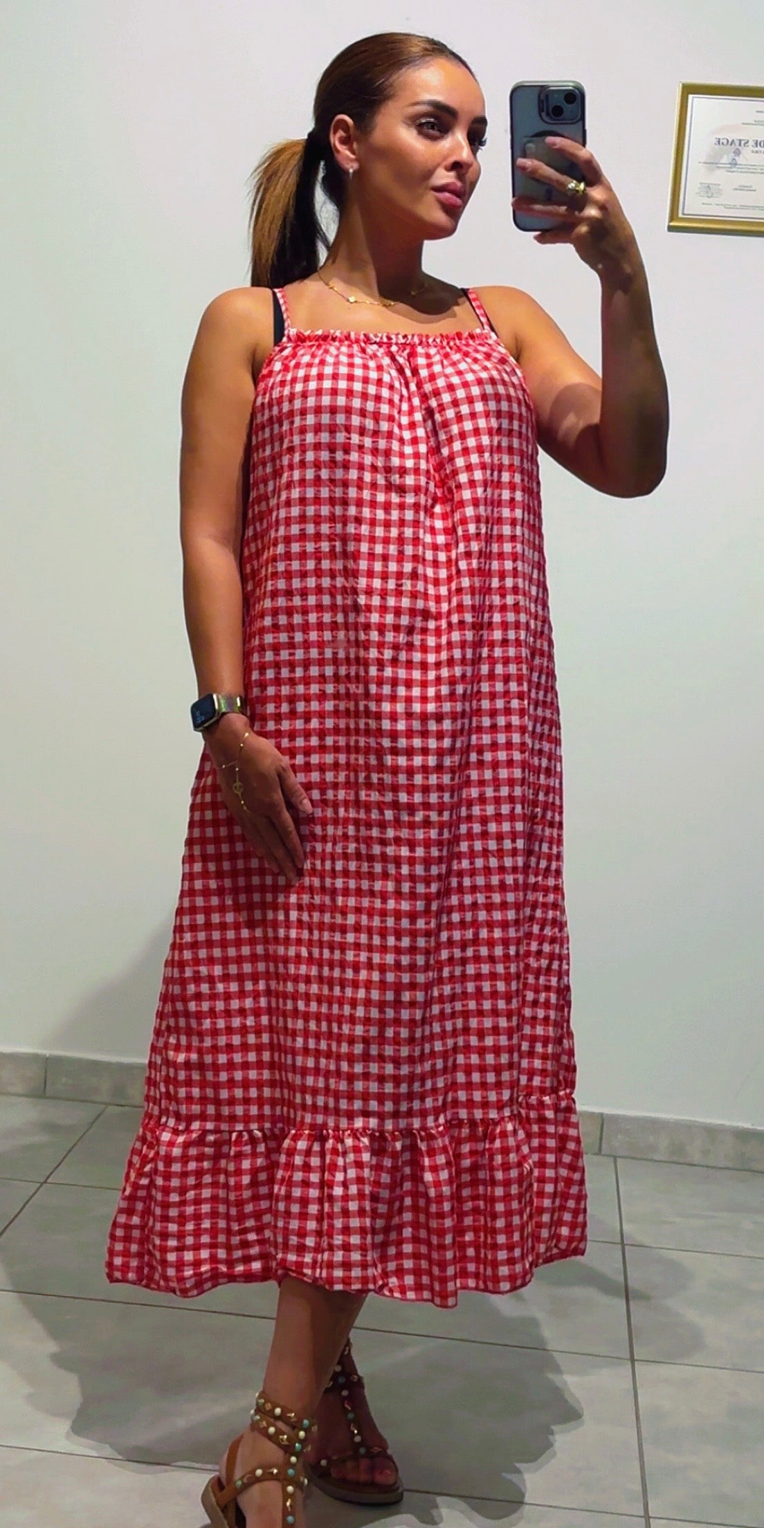 Robe longue Vichy Rouge